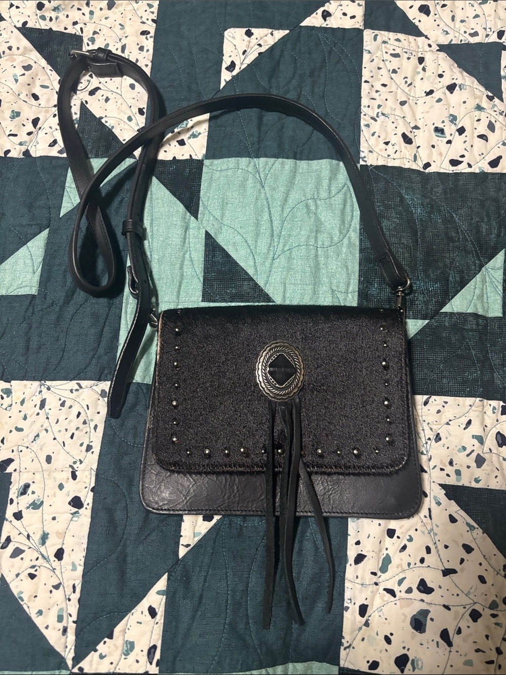 Idyllwind Black Fringe Crossbody with Stud and Concho Detail